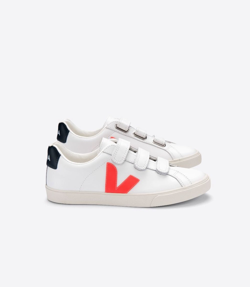 Veja Trainers Mens White/Orange - 3-lock Leathe - LKUY-29540